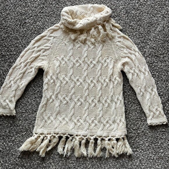 Chaus Tops - Vintage Chaus 100% Silk Cable Knit Sweater Womens Med Cream Tassels Indie Fairy